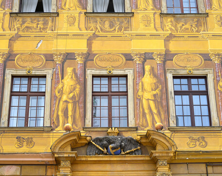 Wroclaw, Poland painted historical facade town hall building