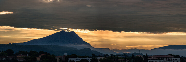 Sainte Victoire mountain in the light of a cloudy summer morning