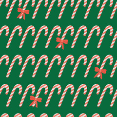 Seamless background with Christmas candies with red bow. Endless Vector illustration.