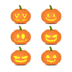 Set of Halloween pumpkins face expression isolated in white