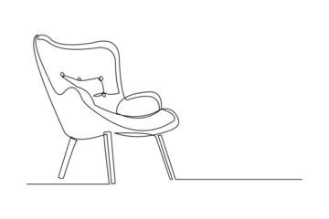 Photo sur Aluminium Une ligne Continuous single one line art drawing of aesthetic modern minimalist cozy sofa chair vector illustration