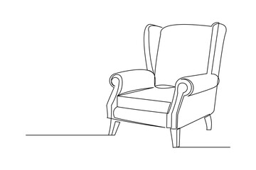 Continuous single one line art drawing of aesthetic modern minimalist cozy sofa chair vector illustration
