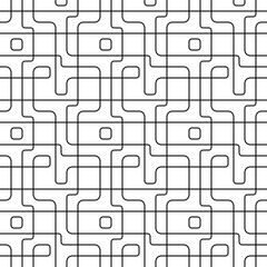 Geometric seamless pattern with rectangle and curve lines. black and white pattern for wall decoration. Patchwork Vector illustration