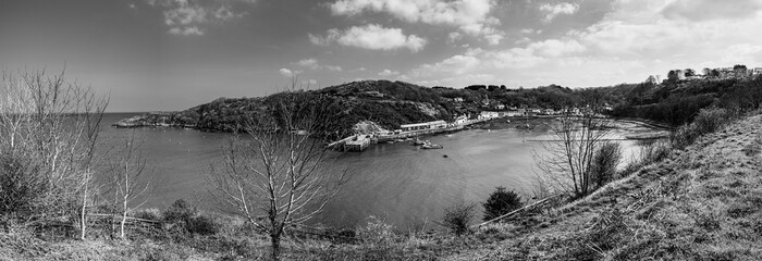 Landscape of the harbour of Fishguard coastal town harbour bay on Saint George's Channel in the Celtic Sea in Pembrokeshire,Wales, UK