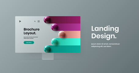 Original banner design vector template. Minimalistic computer display mockup site layout.