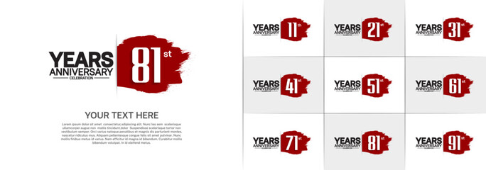 set of anniversary white color with red brush for celebration moment