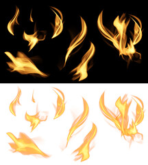 fire flame small combine transparent background png. Fire flames collection isolated on black background. Close up of fire flame  © Kal El BSF