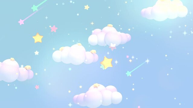 Looped cartoon shooting stars across the pastel gradient color sky animation.