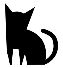 Black cat illustration. Flat black adorable black cat illustration, isolated on white background. Kitten cartoon sketch clip art, for your design projects.