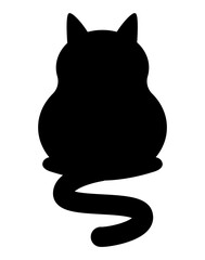 Black cat illustration. Flat black adorable black cat illustration, isolated on white background. Kitten cartoon sketch clip art, for your design projects.