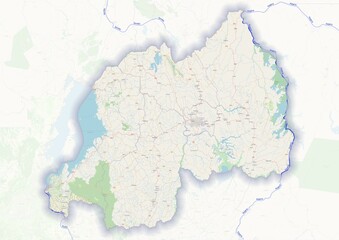 Rwanda physical map with important rivers the capital and big cities