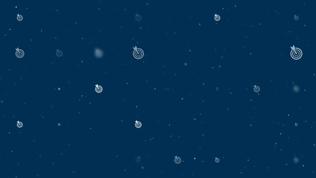 Template animation of evenly spaced goal symbols of different sizes and opacity. Animation of transparency and size. Seamless looped 4k animation on dark blue background with stars