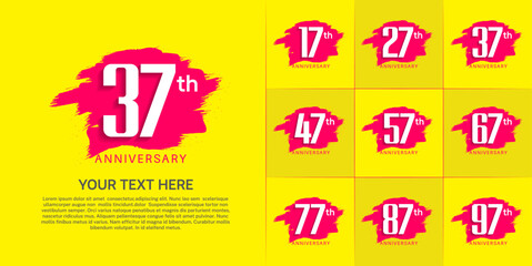 set of anniversary white color with pink brush for celebration moment