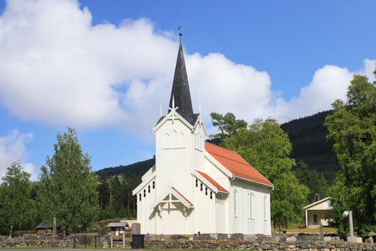 View at the Veum Church in municipality Fyresdal, South Norway