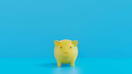 Yellow Piggy Bank with blue background. 3D rendering. savings money concept. Yellow Piggy Bank and saving idea. Blue background.