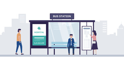bus station と bus stop の違いについて考えるイラスト素材｜mayucolor03