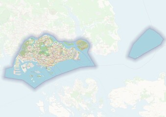 Singapore physical map with important rivers the capital and big cities