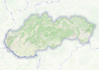 Slovakia physical map with important rivers the capital and big cities