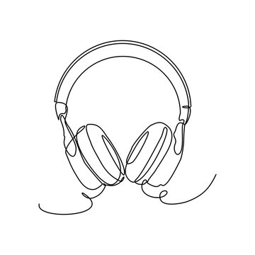 Continuous Single One Line Drawing Of Headphone Earphone Audio Set Vector Illustration