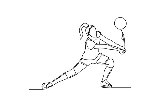 recommend clip art: Continuous single one line drawing of volley ball woman player sport championship vector illustration