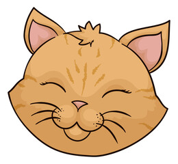 Yellow female cat face with striped fur and quiff, Vector illustration