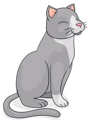 Gray and white cat in seated position, Vector illustration