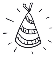 Drawing in doodle style of a festive party hat, Vector illustration