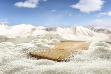 Desk of free space cover of snow and winter time. 