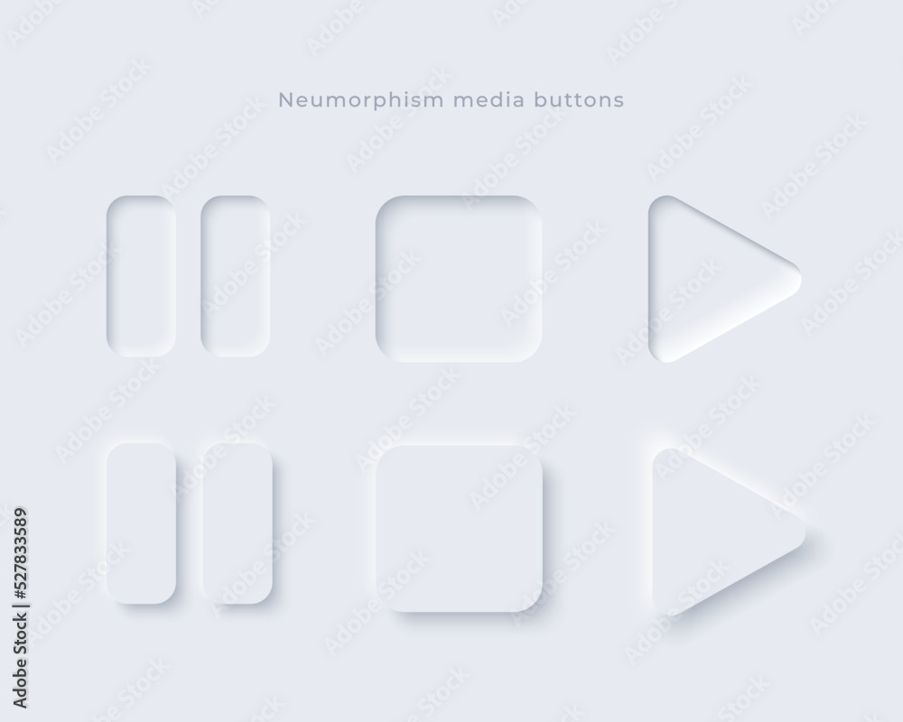 Poster neumorphic media buttons set. minimal vector design elements for ui.