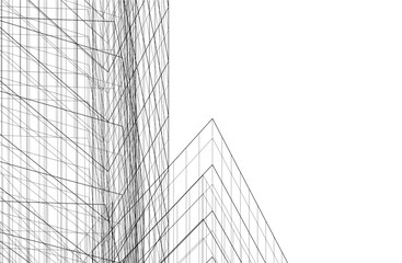 Fototapeta na wymiar Linear architectural drawing vector illustration