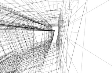 Linear architectural drawing vector illustration