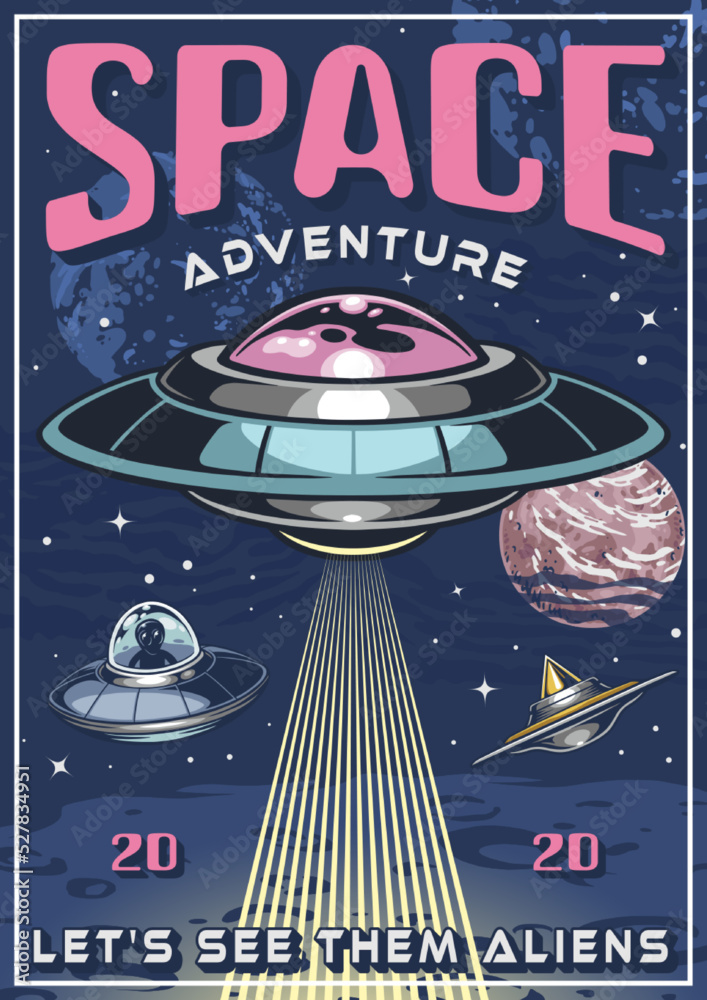 Sticker Space adventure poster colorful vintage