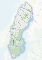 Sweden physical map with important rivers the capital and big cities