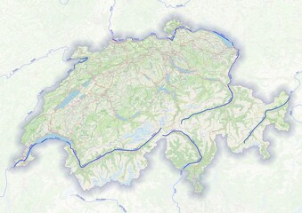 Switzerland physical map with important rivers the capital and big cities