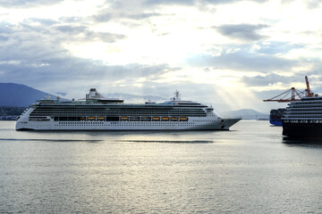 Fototapeta na wymiar Royal Caribbean cruiseship cruise ship liner Serenade of the Seas returning to Vancouver, Canada from Alaska cruise