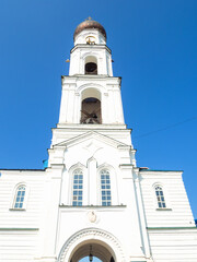 Fototapeta premium gate temple consecrated in honor of Archangel Michael and bell tower of Raifa Bogoroditsky Monastery. It is the largest active male monastery of Kazan diocese of Russian Orthodox Church