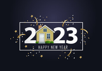 happy new year 2023. 2023 with house
