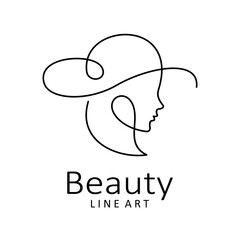 Beauty woman logo design in one line art