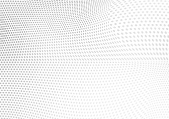 The halftone texture is chaotic monochrome. Abstract black and white waves background of dots. Backdrop for the design of websites, business cards, posters