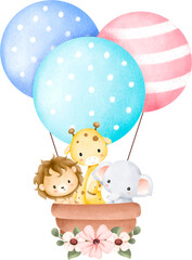 Obraz na płótnie Canvas cute safari animals flying with hot air balloon 