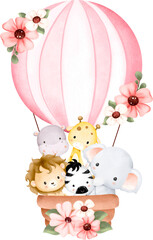 cute safari animals flying with hot air balloon  © Stella