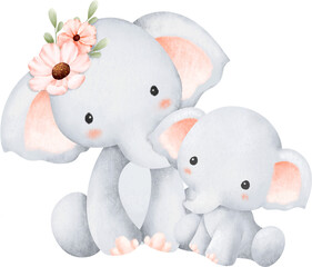 Cute elephant and baby