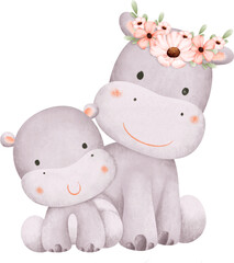 Cute hippo and baby 