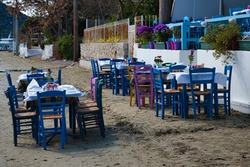 Traditional tavern on the beach very colorful on a sunny day