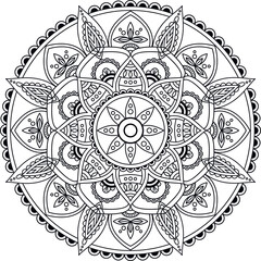 Circular hand drawn mandala isolated on a white background. Coloring book page. Vector pattern for design.