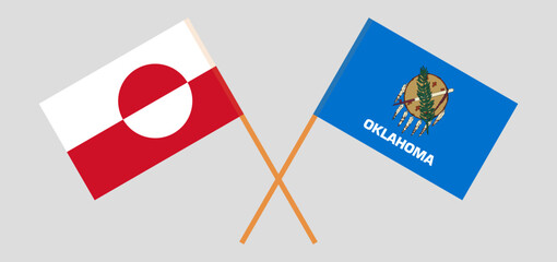 Crossed flags of Greenland and The State of Oklahoma. Official colors. Correct proportion