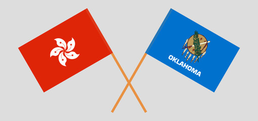 Crossed flags of Hong Kong and The State of Oklahoma. Official colors. Correct proportion
