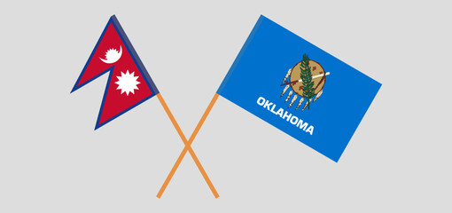 Crossed flags of Nepal and The State of Oklahoma. Official colors. Correct proportion