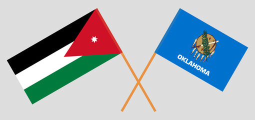 Crossed flags of Jordan and The State of Oklahoma. Official colors. Correct proportion