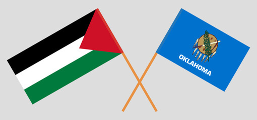 Crossed flags of Palestine and The State of Oklahoma. Official colors. Correct proportion